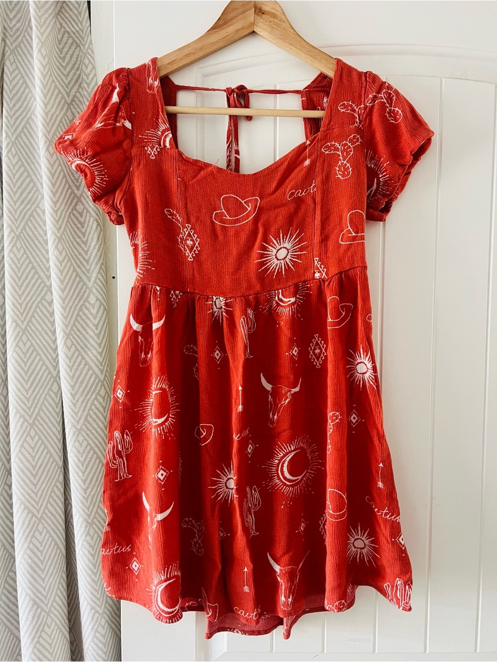 Wild Moss Rust Orange Women's Western Print Dress Large